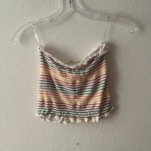 Heart & Hips Rainbow Stripes Sleeveless Cropped Stretch Tube Top